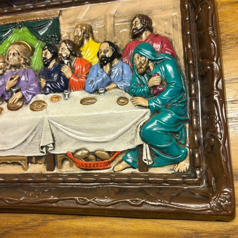 Holland Mold The Last Supper Wall hand painted Vtg Ceramic 3D Jesus bible art